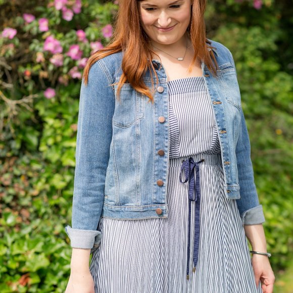 NWT Maeve Darcy Blue Stripe Maxi Dress in Blue Motif Sz 10 - Picture 6 of 17